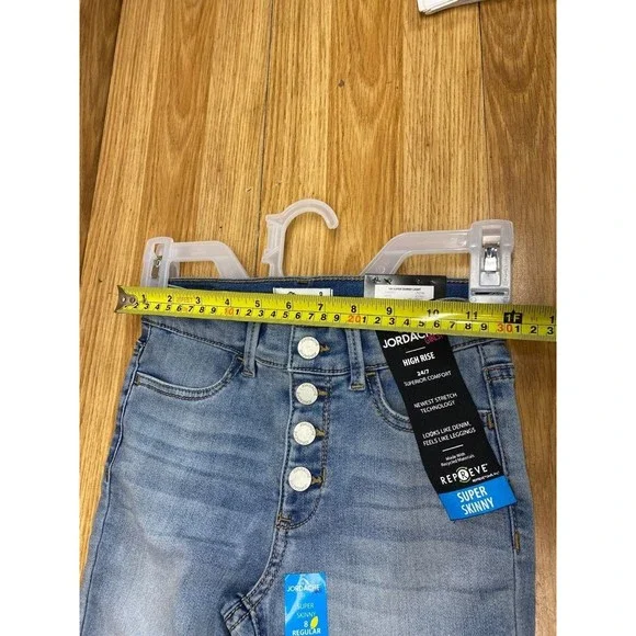 Jordache Girls Super Skinny Stretch Blue Jeans Buttons Up Size: 8 Regular - Picture 7 of 7